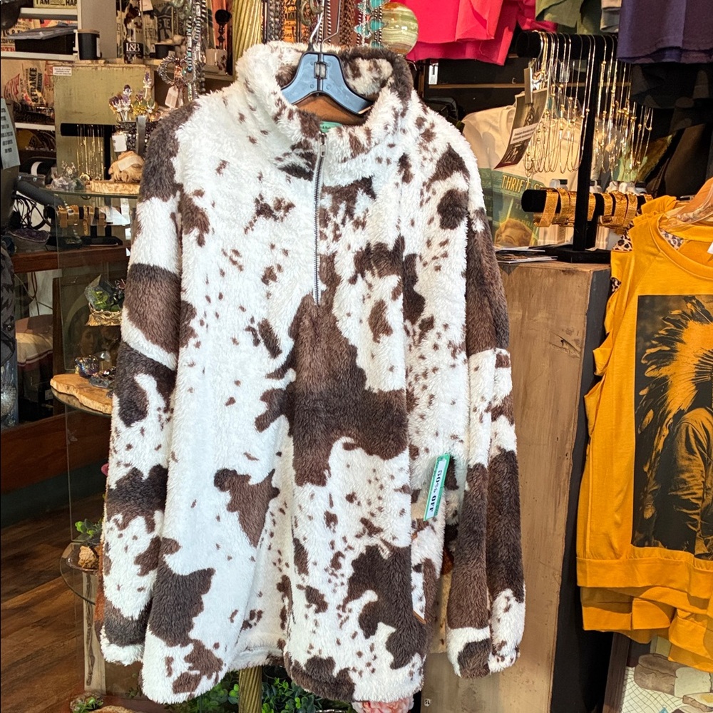 Cozy Cow Print Fleece Jacket - Picture 2 of 3